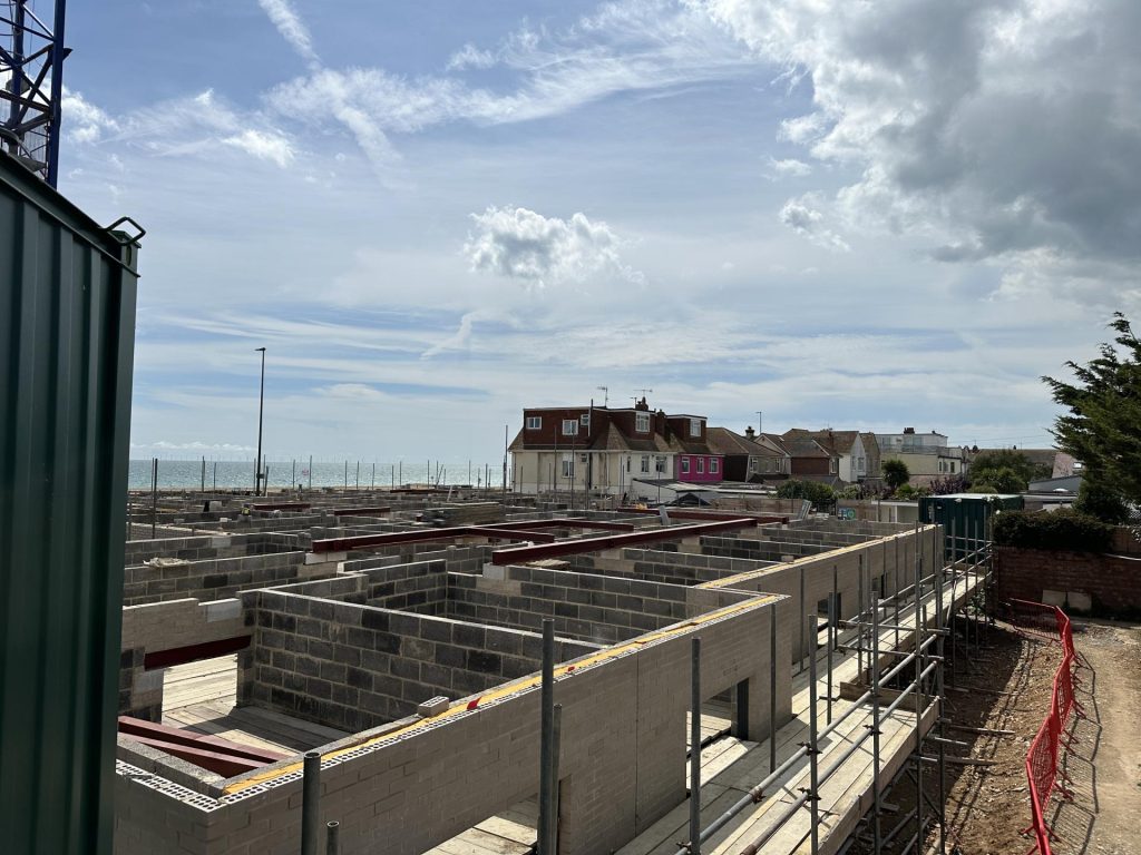 Sky line shot of Mount Hermon development in Lancing showing the first floor about to start development