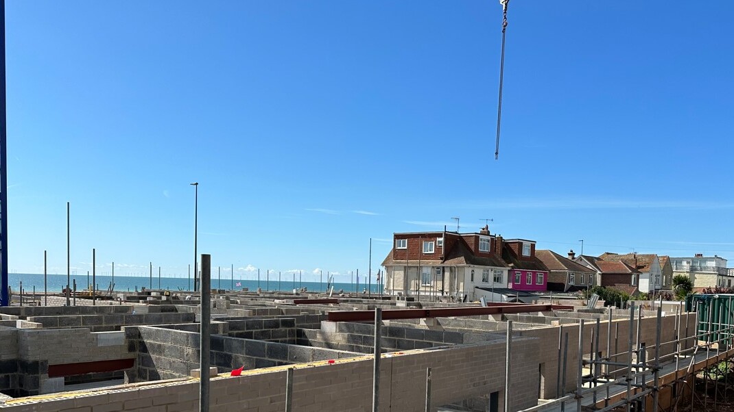 Sky line shot of Mount Hermon development in Lancing showing the first floor about to start development