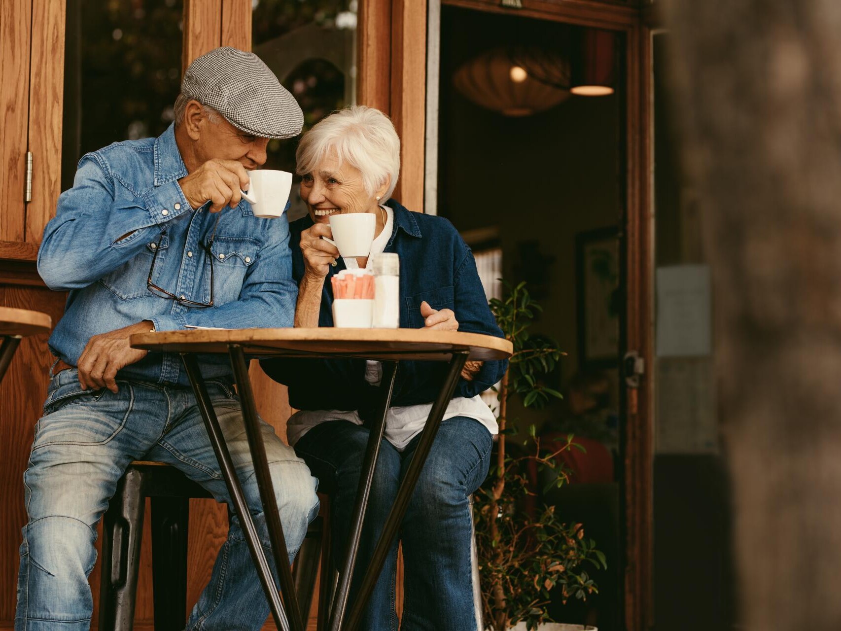 Elderly couple at a cafe as part of urban regeneration