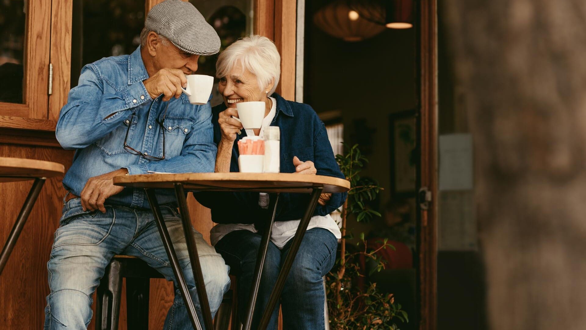 Elderly couple at a cafe as part of urban regeneration