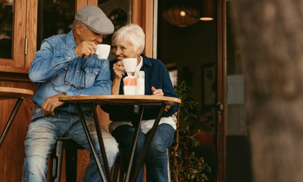 Elderly couple at a cafe as part of urban regeneration